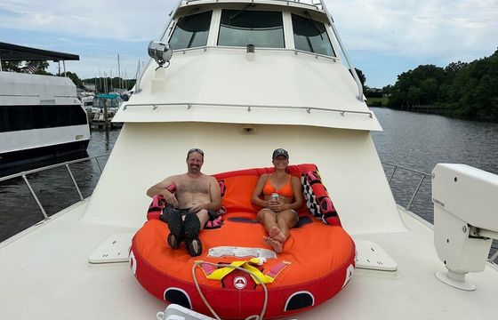 Fun in the sun with one of the largest vessels in middle river.