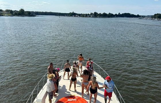 Fun in the sun with one of the largest vessels in middle river.