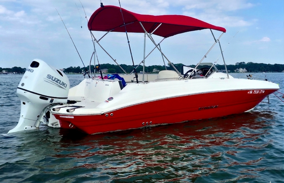Beautiful 20ft Boat with front and rear deck and bimini cover