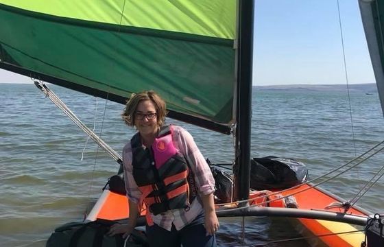 Classic Rainbow Hobie Cat Racing or Day Sailor