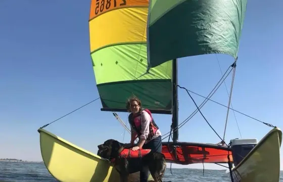 Classic Rainbow Hobie Cat Racing or Day Sailor