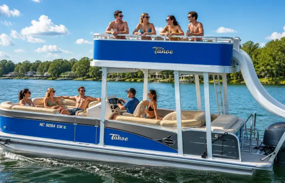 Thrill & Chill on Lake Norman! Tahoe Cascade 25 ft Double Decker with slide!