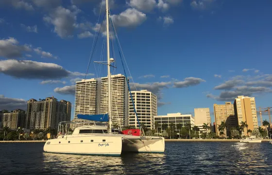 Safe and Comfortable 42ft Fountaine Pajot catamaran sailing in West Palm Beach