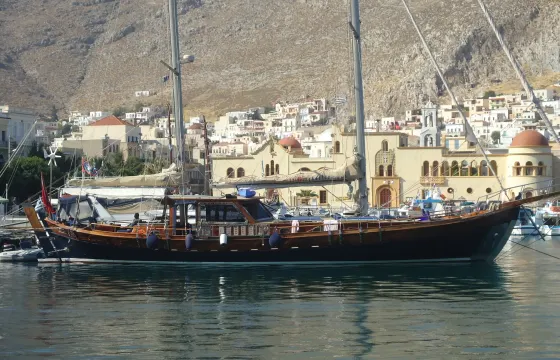 M/S Trippin Med.double ender, custom made wooden modern classic boat Med. coast of Turkey & Greek islands
