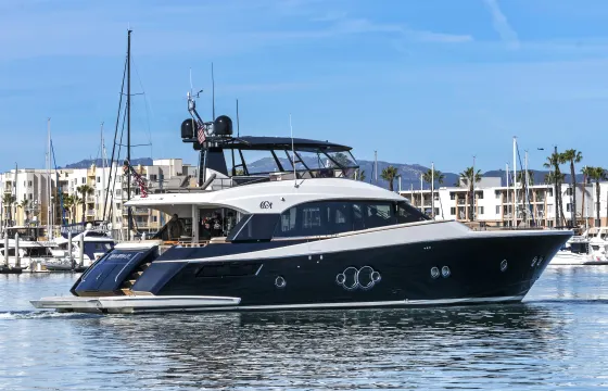 Luxury Monte Carlo 76 Yacht Charter SoCal | Metallic Blue Hull | Beach Platform