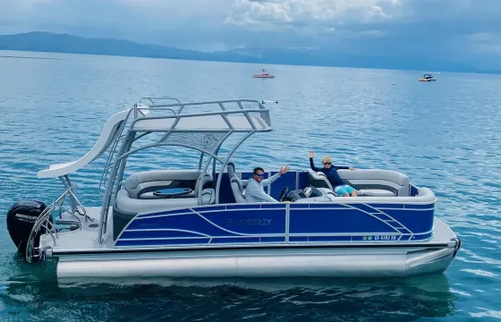 Luxury Double Decker Pontoon with Water Slide for Rent in North Tahoe
