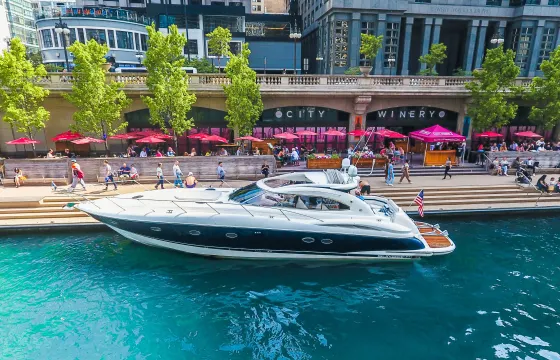 Gorgeous 61’ Sunseeker Predator Motor Yacht with Floating island in Chicago