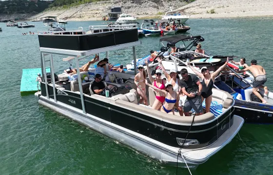 Double Decker Party Boat with a Waterslide, Lily Pad, Cooler, Capt. Lake Travis