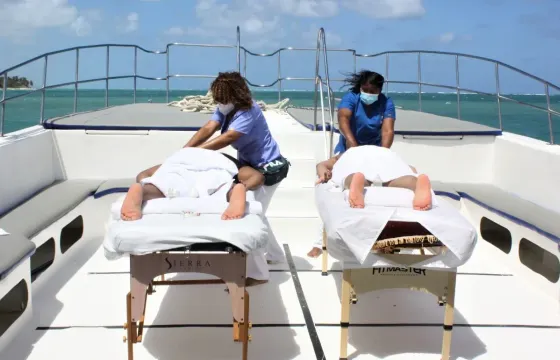 sunbathe and relax on our island in the middle of the ocean