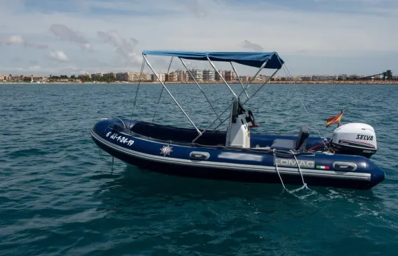 Rent for Half Day or Full Day this Lomac 460 OK Semi Regid Boat in Torrevieja