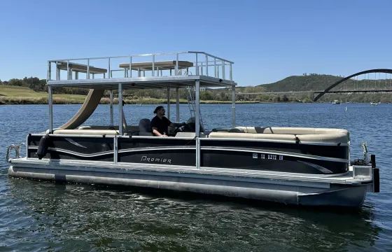 Lewisville Lake Premier PTX Party Barge 24 Passengers | Water Slide & Lilly pad