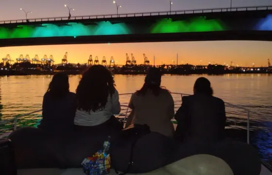 Romantic city lights trip on beanbags on 42 ft Bertram