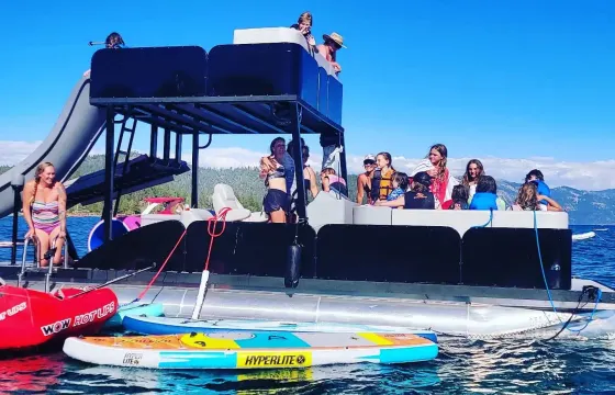 25ft Double Decker Sport Pontoon with Trampoline and Waterslide on Lake Tahoe