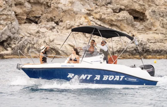 21ft Speedboat Poseidon 640 in Rhodes — Skippered Tour with Cabin & Toilet