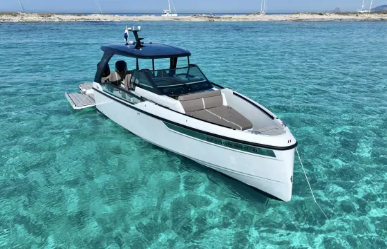 36ft "GTO" Saxdor 320 Speedboat Charter in Ibiza Waters for 8 Guests