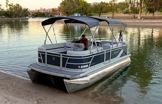 1.5 Hour Sunset Bridge Channel Cruise on Lake Havasu | 21' Godfrey Sweetwater