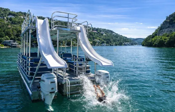BRAND NEW 29’ Double-Decker Party Pontoon w/ TWO Water Slides – Holds 24