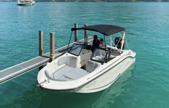 Motor boat with skipper on Lake Lucerne