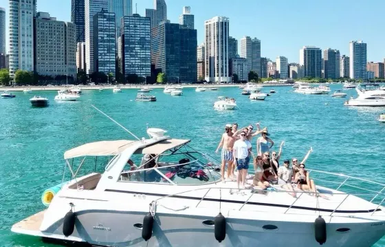 Chicago looks better from the deck of 45' Rinker Motor Yacht