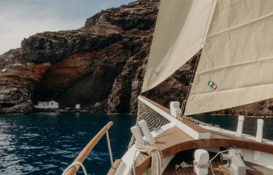 Charter Kymatia traditional wooden sailboat, Santorini, Cyclades