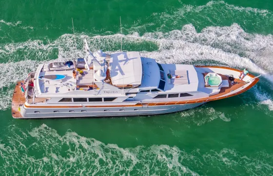 Embark on a Luxurious Journey Aboard the 103’ Trilogy Power Mega Yacht