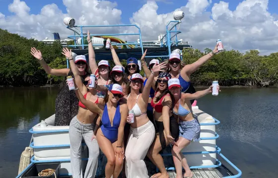 26ft Tiki vibes double deck pontoon with waterslide
