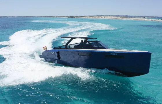 43ft Evo Yachts in Ibiza cruising at Top Speed of 38 knots