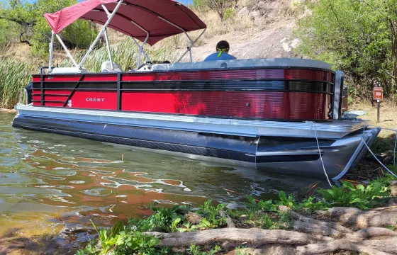 Beautiful 2022 Crest 240LX Tritoon for rent at Saguaro lake with seating for 12!