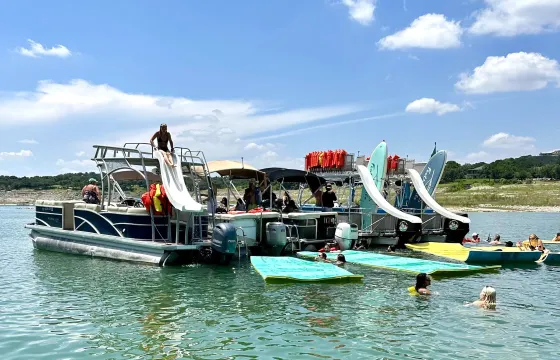 TWO Party Pontoons with Slides and Shade!