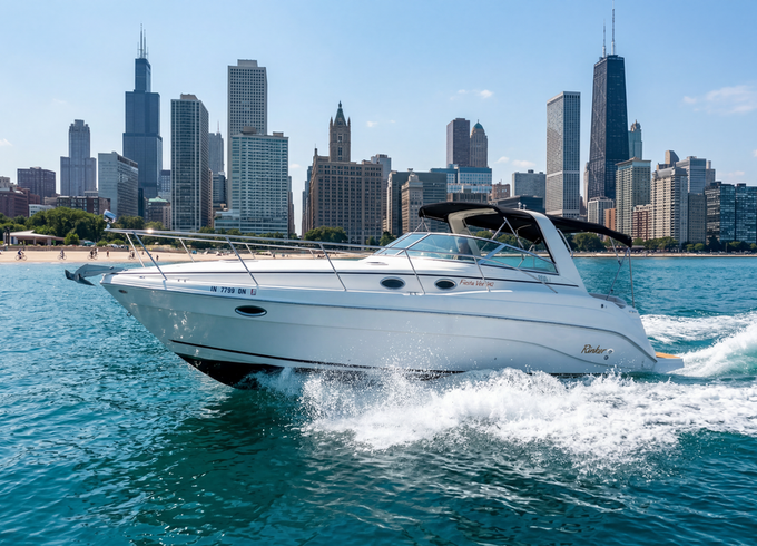 Anchor in the Famous Chicago Playpen! 37' Rinker Fiesta Vee