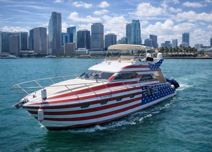 50’ Viking Princess – American Flag Wrapped Mega Yacht Charter