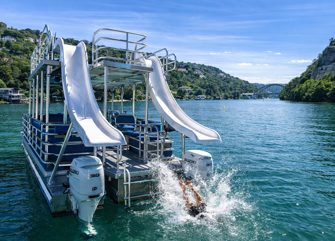 Luxury Double Decker Party Pontoon with Two Slides – Lake Austin