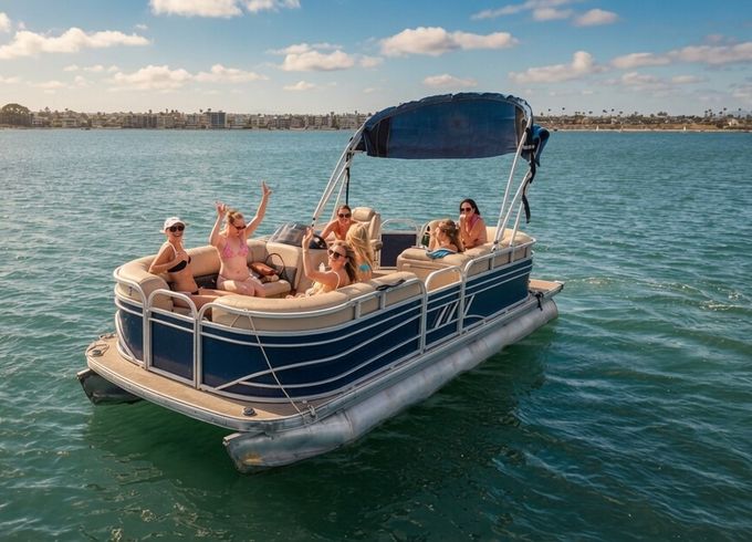 Cruise Mission Bay with Friends on a 10-Person Pontoon