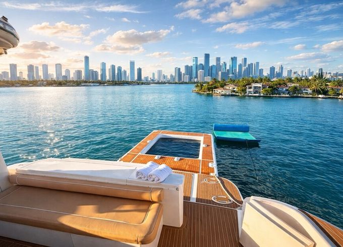 Miami Yacht Rental 60 ft + 2 Jet Ski Rides Free + Floating Pool
