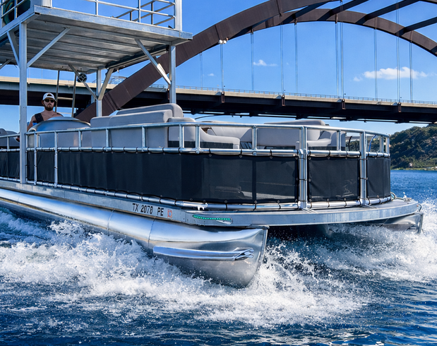 The "vibe deck" 30ft double decker on lake austin