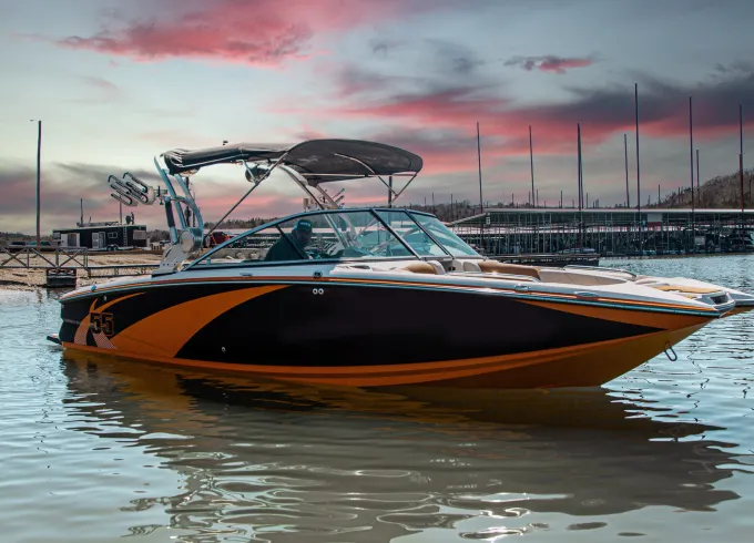 MasterCraft X55 WakeBoat for Rent on Lake Austin with Water Mat and Surfboards