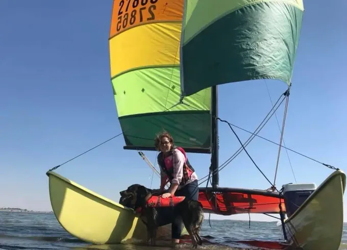 Classic Rainbow Hobie Cat Racing or Day Sailor