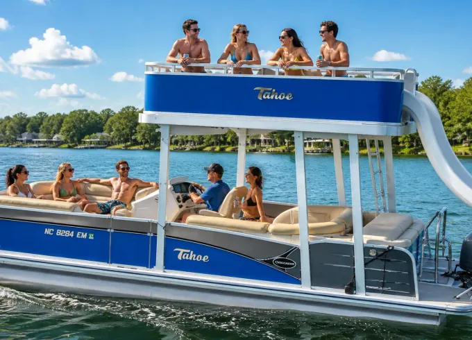Thrill & Chill on Lake Norman! Tahoe Cascade 25 ft Double Decker with slide!