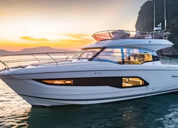 Prestige 420 Fly Luxury Yacht boarding in Antibes, Cannes, St Tropez or Monaco