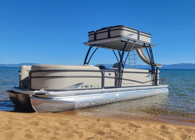 Luxury Double-Decker Tri-Toon with Slide for Rent in South Lake Tahoe