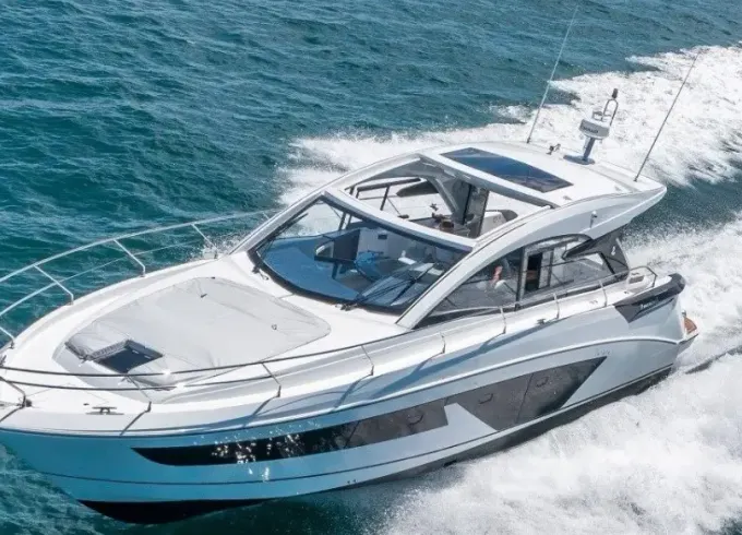 45ft Gran Turismo Motor Yacht boarding in Antibes, Cannes, St Tropez or Monaco
