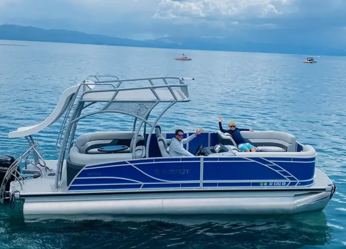 Luxury Double Decker Pontoon with Water Slide for Rent in North Tahoe