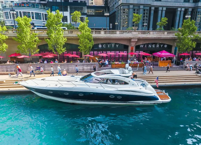 Gorgeous 61’ Sunseeker Predator Motor Yacht with Floating island in Chicago