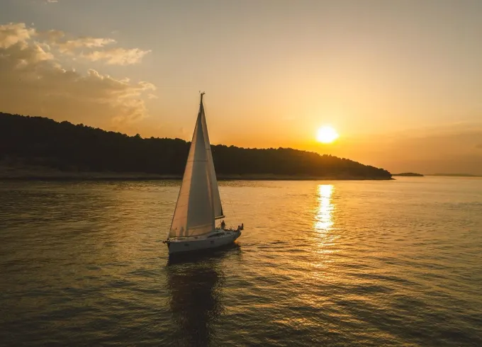 Romantic Sunset on Amazing Sailing Yacht