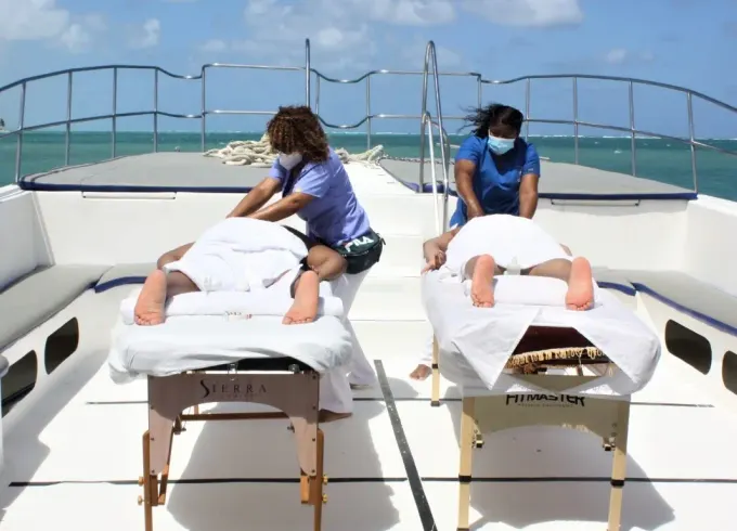 sunbathe and relax on our island in the middle of the ocean