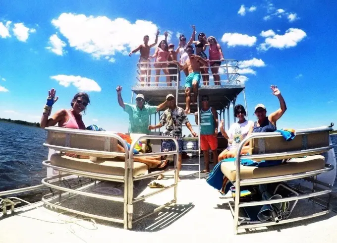 30' Double Decker Tritoon Slide Boat for Destin Florida - Enjoy Crab Island!