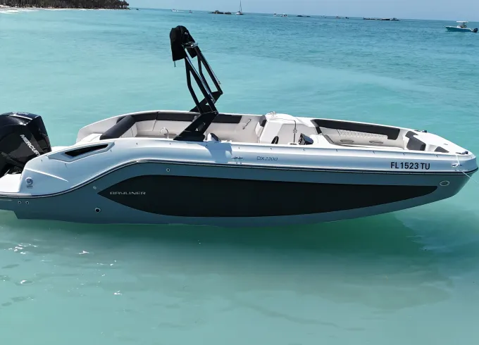 Big Grey, our Gorgeous 23' Bayliner Deck Boat with sports tower!