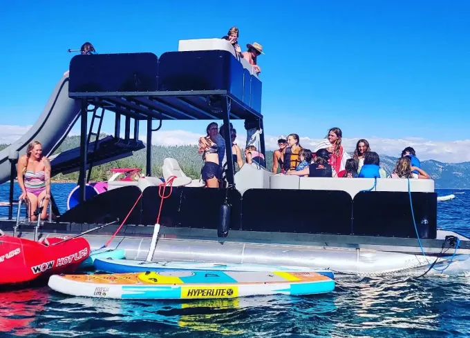 25ft Double Decker Sport Pontoon with Trampoline and Waterslide on Lake Tahoe