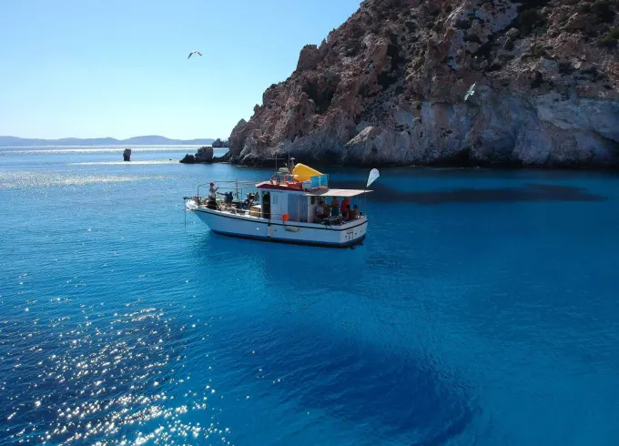 Full-Day Private Sea Escape from Milos to Polyaigos, Greece on Trawler