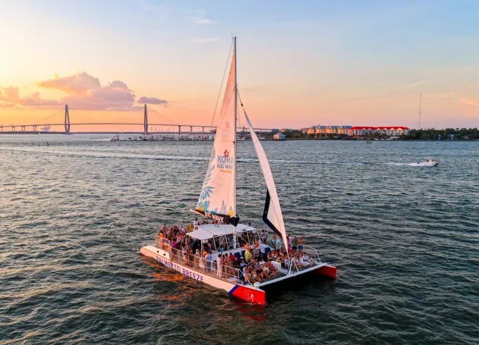 Shared Charleston Harbor Sunset Sail - 50ft Catamaran with Bar Onboard